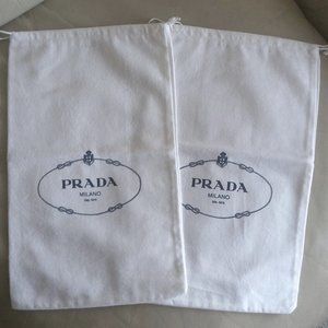 New Prada Milano Pair Of Drawstring Dust Bags Covers White/Blue Print Sleepers